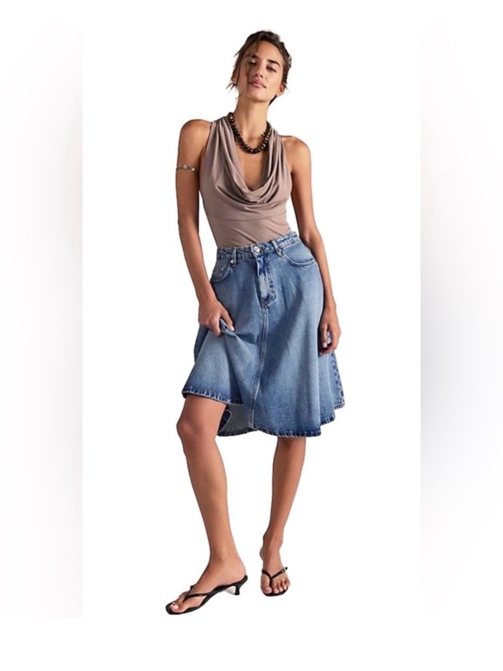 NWT FREE PEOPLE WE THE FREE ECLIPSE DENIM MIDI SKIRT - Picture 2 of 7